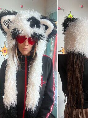 Panda Furry Hat Kawaii Japanese Street Fashion Emo Festival Hood